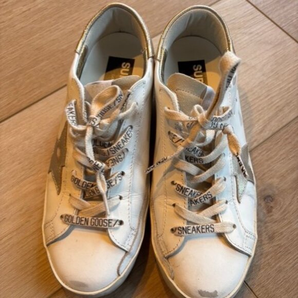 Authentic Golden Goose Super-Star Leather Sneakers Size 37 White and Gold - Picture 6 of 9